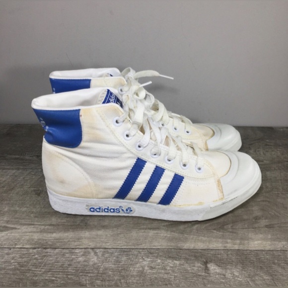 Vintage Adidas White / Blue High Top Made in Taiwan Trainers Sneakers Mens 8.5
